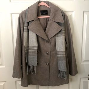 London Fog Wool Blend Pea Coat w/ Scarf